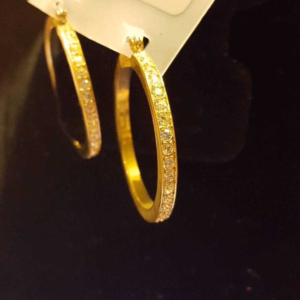 Gold hoop full rhinestone  earrings